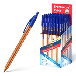 Ручка шар. автомат. ErichKrause "Amber Matic" (53345) синяя, 0.7мм, полупрозрачный оранжевый корпус