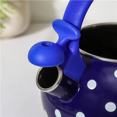Чайник со свистком Доляна «Горошек», 2,2 л, фиксированная ручка, индукция, цвет синий