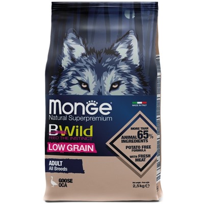 Сухой корм Monge Dog BWild LOW GRAIN низкозерновой для собак, из мяса гуся, 2,5 кг