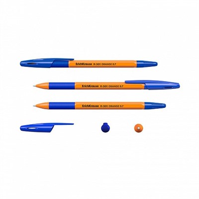 Набор ручек шар. ErichKrause "R-301 Orange Stick&Grip" 3шт., синие (42752) 0.7мм, оранжевый корпус, грип