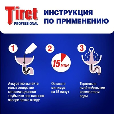 Гель для удаления засоров в канализационных трубах Tiret Professional, 1 л