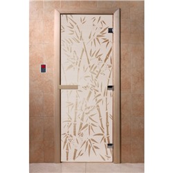 Дверь стеклянная «Бамбук и бабочки», размер коробки 190 × 70 см, 8 мм, сатин