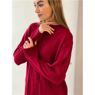 5234 Платье-свитер с косами ягодное