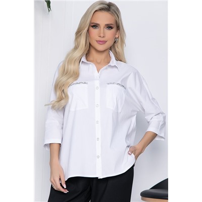 Рубашка с блестками на карманах Алтика (белая) Б10636