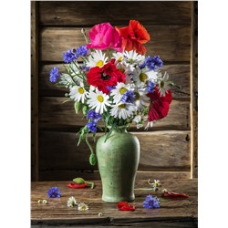 Картина по номерам на холсте "Полевые цветы в зеленой вазе" 30*40см (ХК-6264)