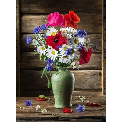 Картина по номерам на холсте "Полевые цветы в зеленой вазе" 30*40см (ХК-6264)