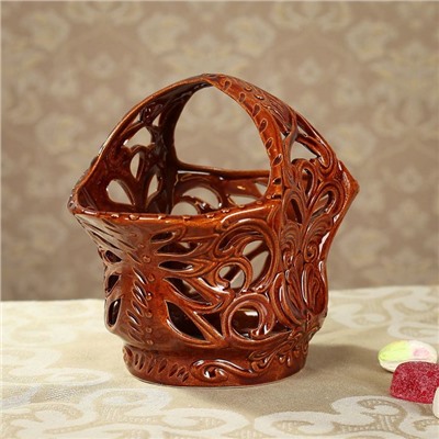 Конфетница "Тюльпан", коричневая, керамика, 18 см