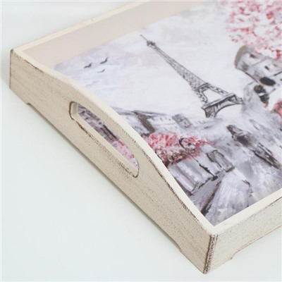 Поднос деревянный для завтрака "Прованс. Париж, Эйфелева башня", 43×27.5×7 см, бежевый