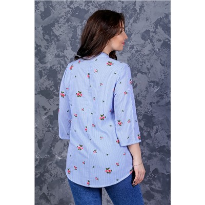 Блузка женская Дора-ПЦ (Цветы на голубом)