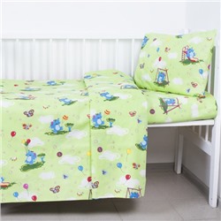 Постельное белье в детскую кроватку 315/3 Слоники с шариками зеленый с простыней на резинке