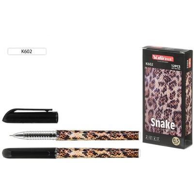 Ручка гелевая "Snake texture" черная 0.5мм (K602 черн) игольчатый стержень, корпус с рисунком "питон"