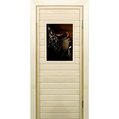 Дверь для бани со стеклом (40*60), "Банный набор", 170×70см, коробка из осины