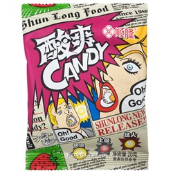 Кислые конфеты со вкусом клубники Shun Long Food, Китай, 20 г