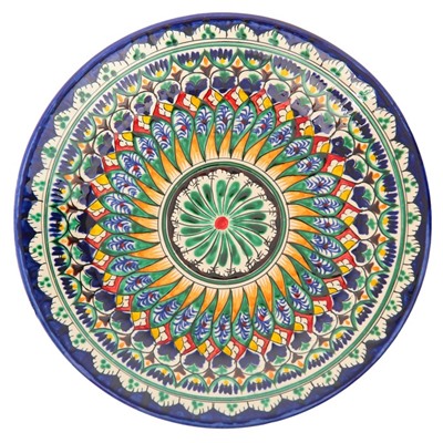 Тарелка Риштанская Керамика "Цветы",  25 см, синий