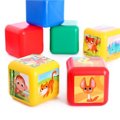 Набор цветных кубиков, «Весёлые животные», 6 элементов, 12 см