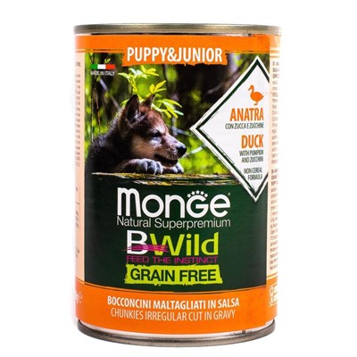 Влажный корм Monge Dog BWild GRAIN FREE Puppy&Junior для щенков, утка/тыква/кабачки, 400 г