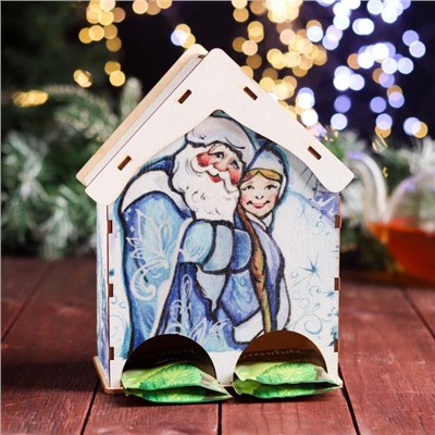 Чайный домик на два ряда "Дед Мороз и Снегурочка" 15,5×9,6×20 см