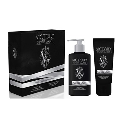 Подарочный набор Q.P.Victory №1065 Silver label amberwood fragrance (шампунь 2в1, 320 мл+бальзам п/б