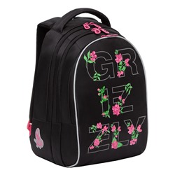 Рюкзак GRIZZLY (RG-268-4) 41*28*20см, цвет черный с розовыми цветами, анатомическая спинка