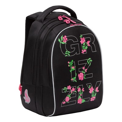 Рюкзак GRIZZLY (RG-268-4) 41*28*20см, цвет черный с розовыми цветами, анатомическая спинка