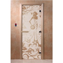 Дверь «Девушка в цветах», размер коробки 190 × 70 см, правая, цвет сатин