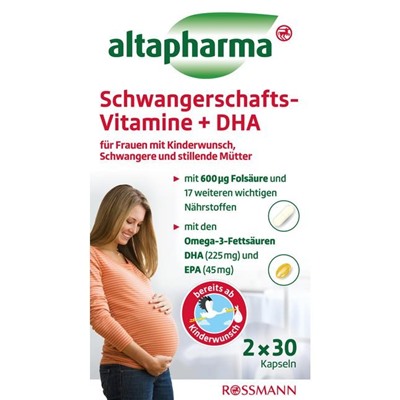altapharma Schwangerschafts-Vitamine & DHA Витамины для женщин, планирующих беременность, беременных и кормящих грудью, с омега-3 жирными кислотами DHA, 2х30 капсулы