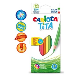 Карандаши 12 цветов Carioca Tita, 3.0 мм, шестигранные, пластиковые, картон, европодвес