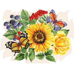 Картина по номерам на холсте "Подсолнухи и бабочки" 30*40см (КХ3040_53858) ТРИ СОВЫ, с акриловыми красками