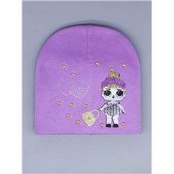 Шапка LOL, девочка с сумкой в перламутровом платье, фиолетовый ободок, стразы, фиолетовый