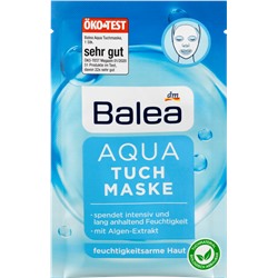 Balea Tuchmaske Aqua Балеа Увлажняющая Маска для лица увлажняющая с экстрактом водорослей, маслами авокадо и миндаля, для усталой кожи, 1 шт.