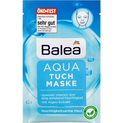 Balea Tuchmaske Aqua Балеа Увлажняющая Маска для лица увлажняющая с экстрактом водорослей, маслами авокадо и миндаля, для усталой кожи, 1 шт.