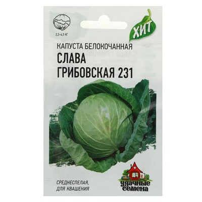 Семена Капуста белокочанная "Слава Грибовская 231", для квашения, 0.1 г  серия ХИТ х3