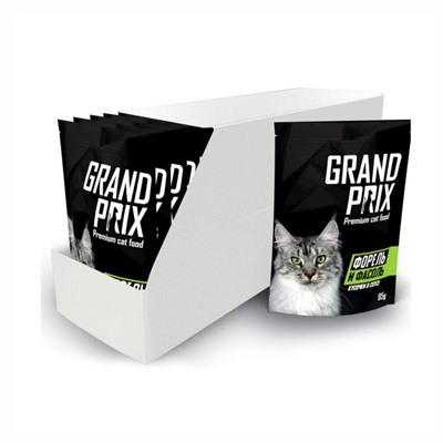 Влажный корм GRAND PRIX для кошек, кусочки в соусе форель и фасоль, 85 г