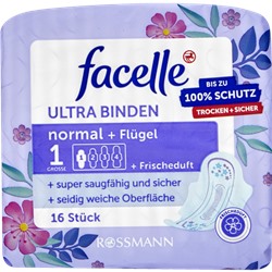 facelle Ultra Binden normal + Flügel + Frischeduft 16st, фаселль Прокладки Ультравпитывающие Нормал с освежающим ароматом с крылышками  16 шт.