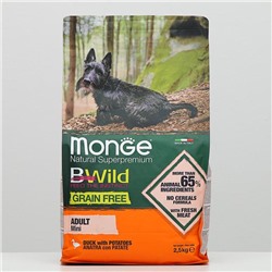 Сухой корм Monge Dog GRAIN FREE Mini для собак мелких пород, утка/картофель, беззерновой, 2.5 кг   4