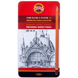 Набор карандашей ч/гр. "Koh-i-Noor" "1500 " 12шт. в мет.коробке 8B...2H (1502012008PL)