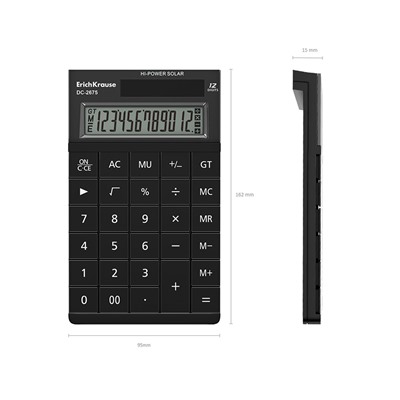 Калькулятор настольный ErichKrause DS-2675 (62001) черный, 12-разрядный, 162*95мм., дв. питание