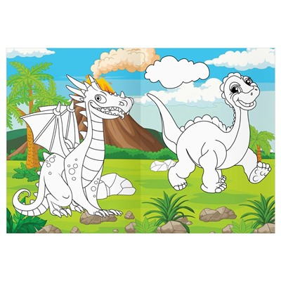 Раскраска ТРИ СОВЫ А4 "Динозавры и драконы" с цветным фоном (РцА4_57744) 16стр.