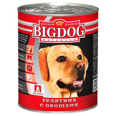 Влажный корм BIG DOG для собак, телятина/овощи, ж/б, 850 г