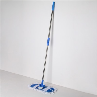 Швабра для мытья пола плоская Доляна, телескопическая стальная ручка 81-122 см, насадка х/б 36×12 см, цвет синий