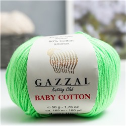 Пряжа "Baby Cotton" 60% хлопок, 40% акрил 165м/50гр (3427 неж. зелёный)