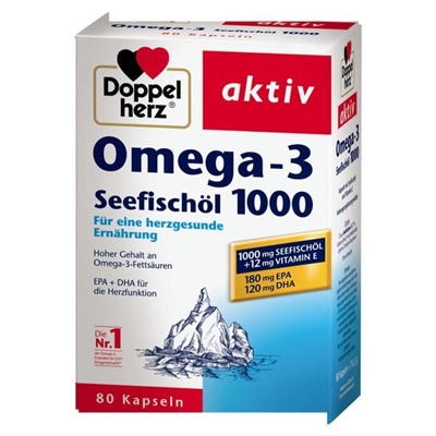 Doppelherz aktiv Omega-3 Seefischöl 1000 Рыбий жир с Витамином Е в капсулах, 80 шт