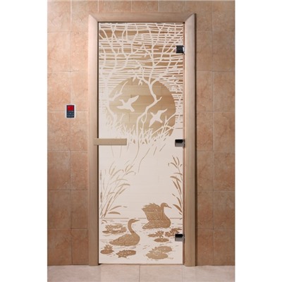 Дверь «Лебединое озеро», размер коробки 200 × 80 см, правая, цвет сатин