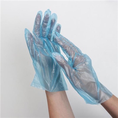 Перчатки одноразовые полиэтиленовые, размер L, 0,6 г, 100 шт/уп, цвет синий