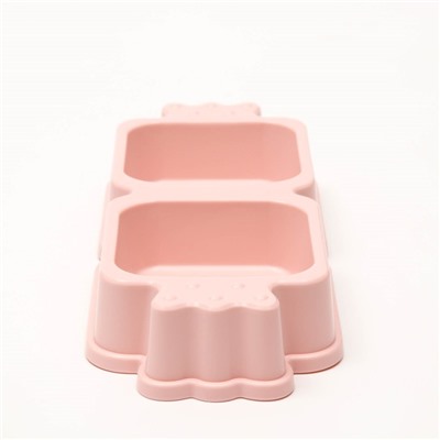 Миска пластиковая двойная, 35 х 14,5 х 5,5 см, розовая