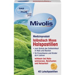 Mivolis Islandisch Moos Halspastillen Леденцы от горла с исландским мхом для взрослых и детей от 4 лет, 40 шт.