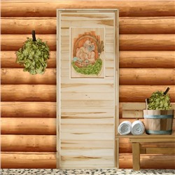 Дверь для бани, 180×70см, с резным панно