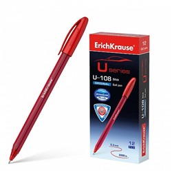 Ручка шар. ErichKrause "Ultra Glide Technology U-108" (53741) красная, 1мм, тонированный трехгран. корпус, игольчатый стержень