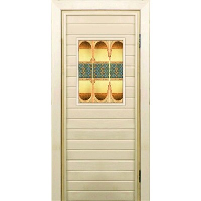 Дверь для бани со стеклом (40*60), "Восточные мотивы", 170×70см, коробка из осины