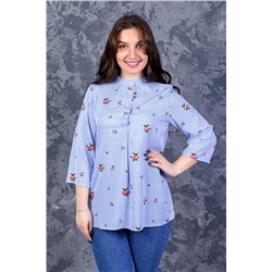 Блузка женская Дора-ПЦ (Цветы на голубом)